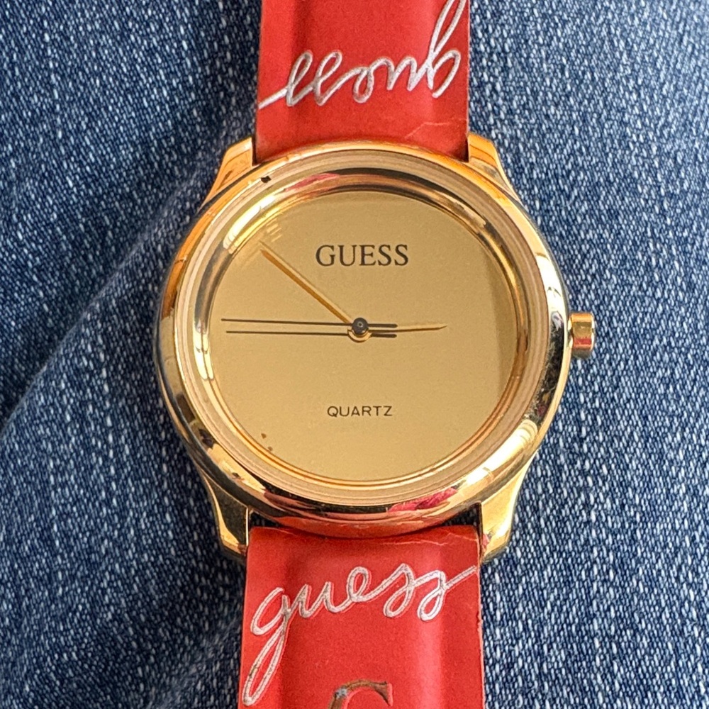 Guess Gold-Tone Watch with Red Strap
